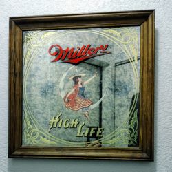 Vintage Advertising Bar Mirror, Miller Lady On Moon