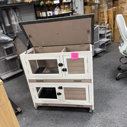 Aivituvin 36" Rabbit Hutch Bunny Cage Indoor Outdoor Guinea Pig Cage 2 Story Wth Trap Door, 2 Tray,Wheels,Brown