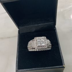 Ladies Diamond Ring 14kt White Gold Containing Princess, Round And Baguette Genuine Diamonds Lay Away Plans Available 2 Carats T/W 9.1 Grams Solid.   