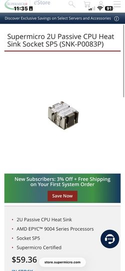 Supermicro 2U Passive CPU Heat Sink Socket