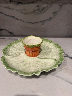 Vintage Fitz & Floyd Leaf/Carrot Crudités Chip & Dip Set 13.5”