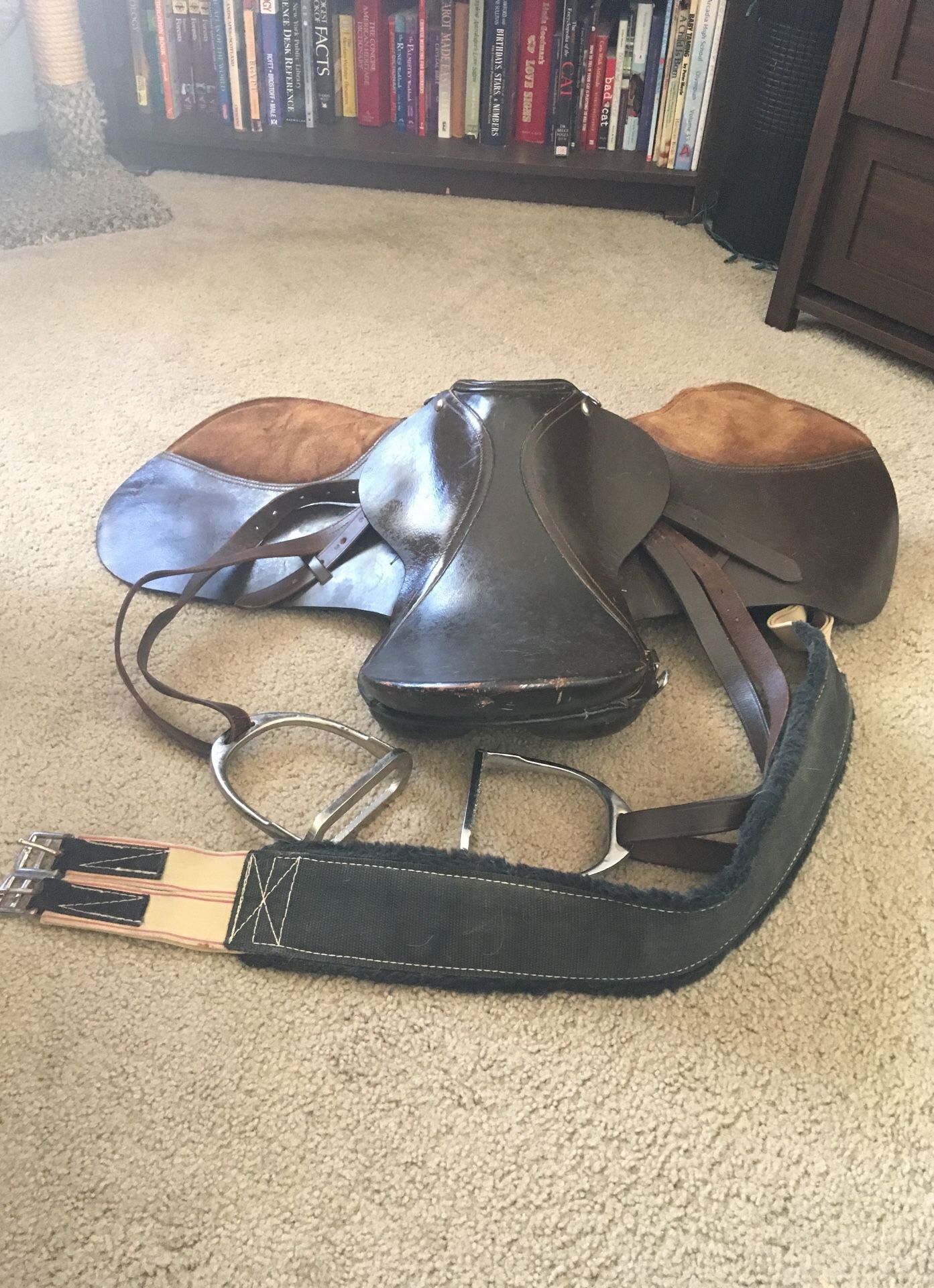 Saddle w/ Stirrups & Girth Strap