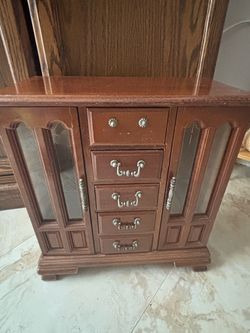 Wood Jewelry Box with Drawers and Glass Doors