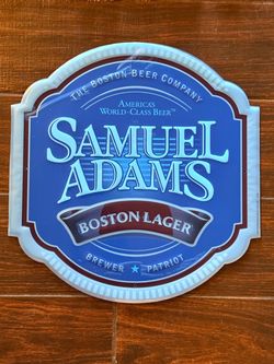 (18) Samuel Adam’s Boston Lager 2002 Patriot Silver Tin Beer Sign - 17” x 15”