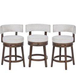 New COLAMY Swivel Counter Height Bar Stools Set of 3, 25 Inch Modern Upholstered Kitchen Island Barstools with Back, Wood Swivel Bar Chairs for Counte