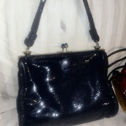 VTG Whiting & Davis BLACK METAL MESH Large Purse Bag FAUX TORTOISE HANDLES Gold