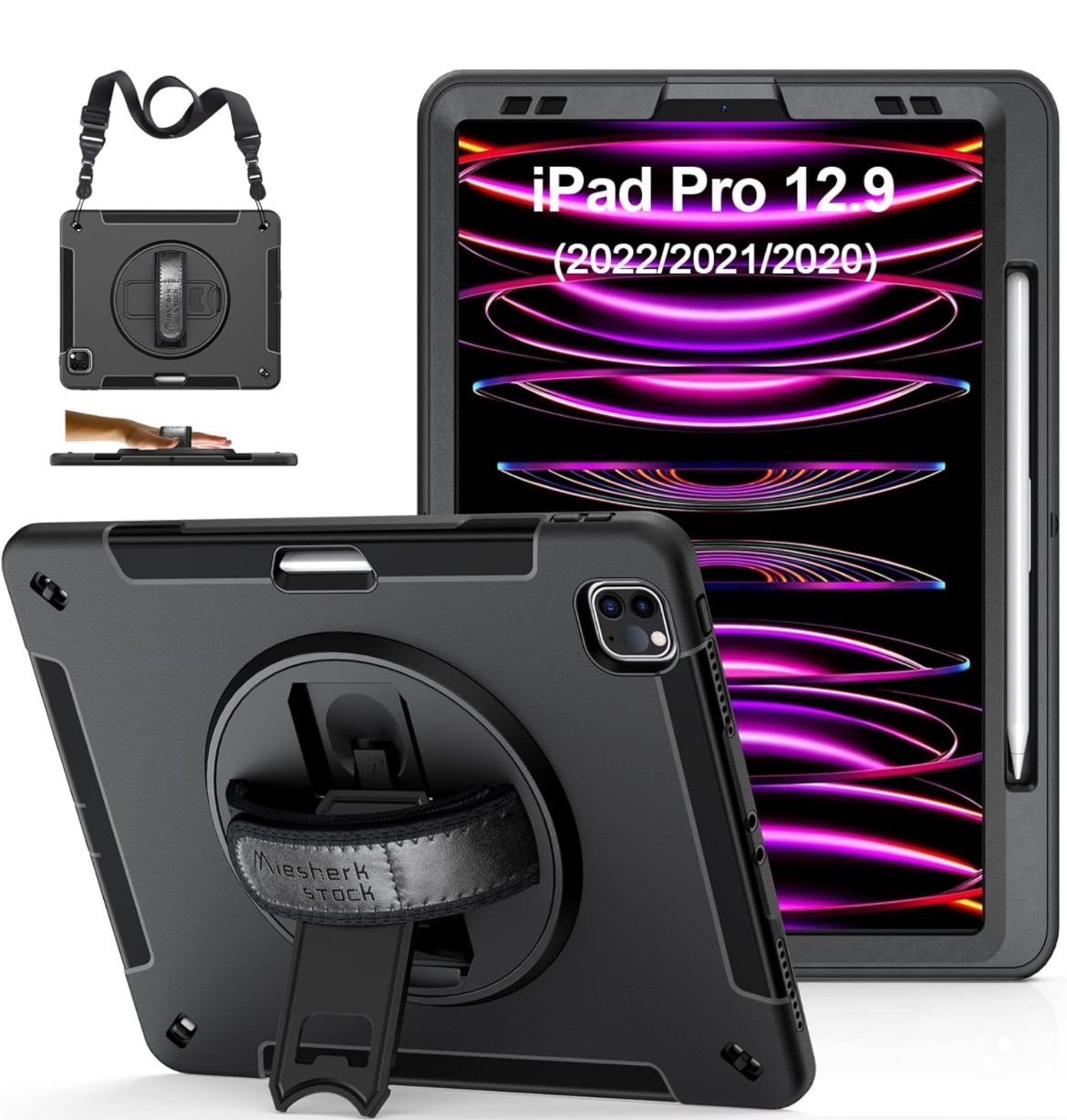 Case for iPad Pro 12.9 2022 2021 2020: Military Grade TPU Protective Cover for iPad 12.9 Inch 6th Gen/ 5th Gen/4th Gen W/Pencil Holder - Stand - Handl