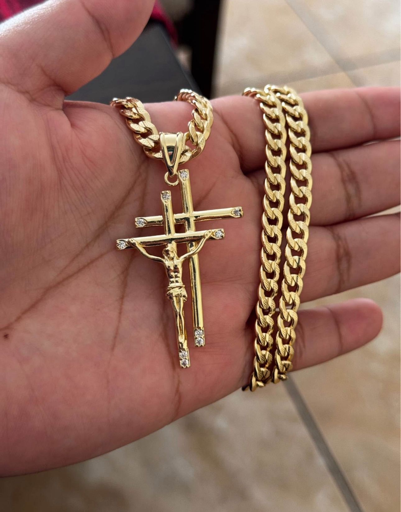 Double Cross with Jesus 24 Inch Cuban Necklace