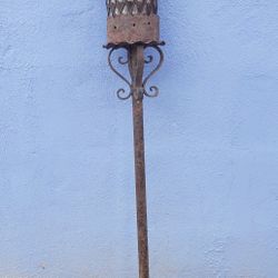 Antique Iron Lights (9) With Blown Glass Globes...