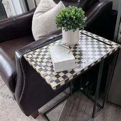 Repurposed Sustainable Mackenzie Childs Inspired End Table With Charging Ports And Outlets 