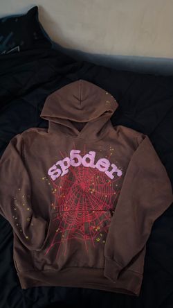 Brown and Pink Sp5der Hoodie Size M