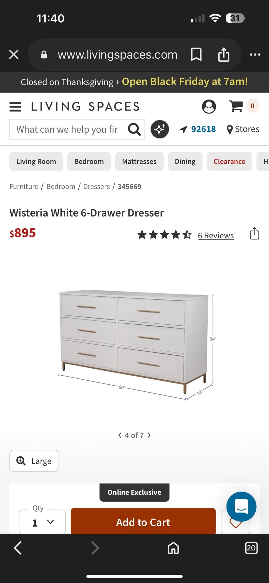 Living Spaces Dresser + Mirror