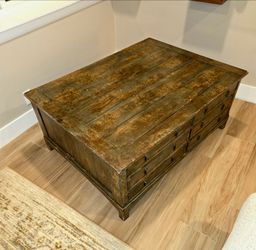 Large Solid Wood Apothecary Coffee Table - 12 Drawers - Rustic Farmhouse Style