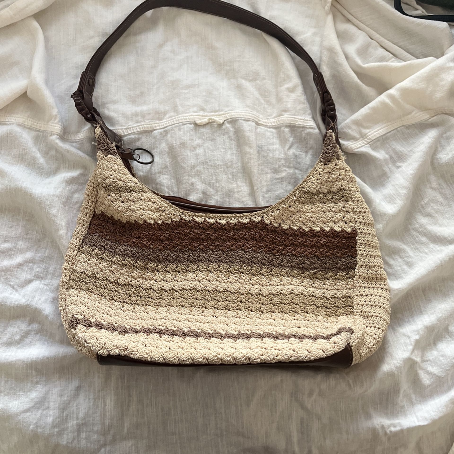 Boho Brown And Beige Toned Crochet Shoulder Purse