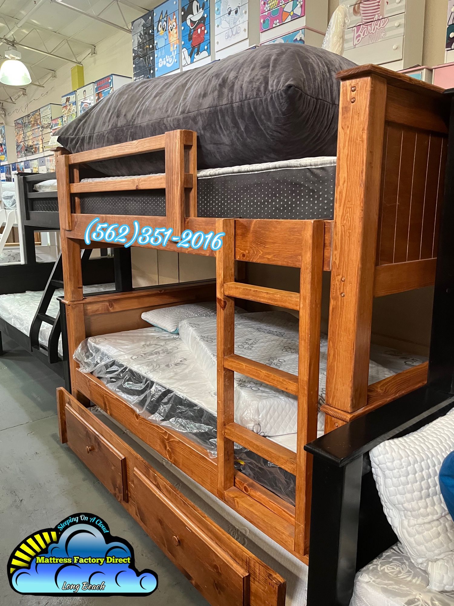 Triple Full Bunk Bed Oak With Mattresses