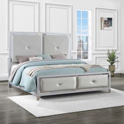 Modern Glam Upholstered Bed Frame – Queen Size