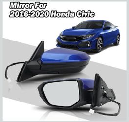 Blue Side Mirror For 2016 2017 18-2020 Honda Civic Left Driver Manual Fold 3Pin