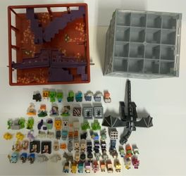 Minecraft Mini Figure Lot of 78 Plus Carrying Case And Race Track Ender Dragon
