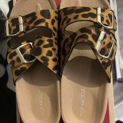 Leopard Slip On Sandals
