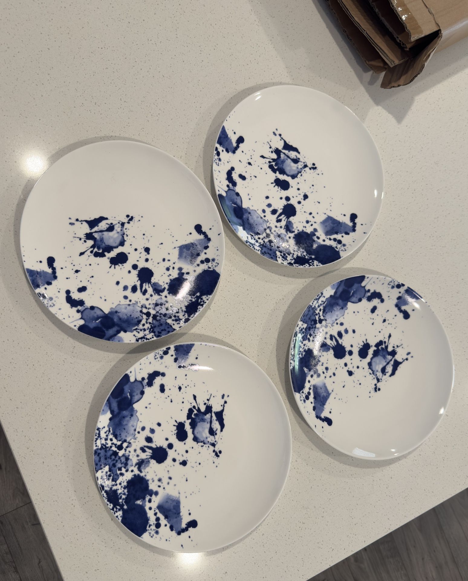 Set of 4 Over And Back Blue Splash Dinner Plates