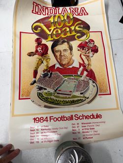 vintage 1984 Indiana Hoosiers football commemorative schedule poster celebrating 100 years of the program