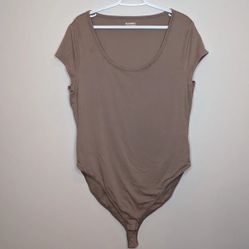 Old Navy TALL Brown Taupe Short Sleeve Double Lined Full Bottom Body Suit