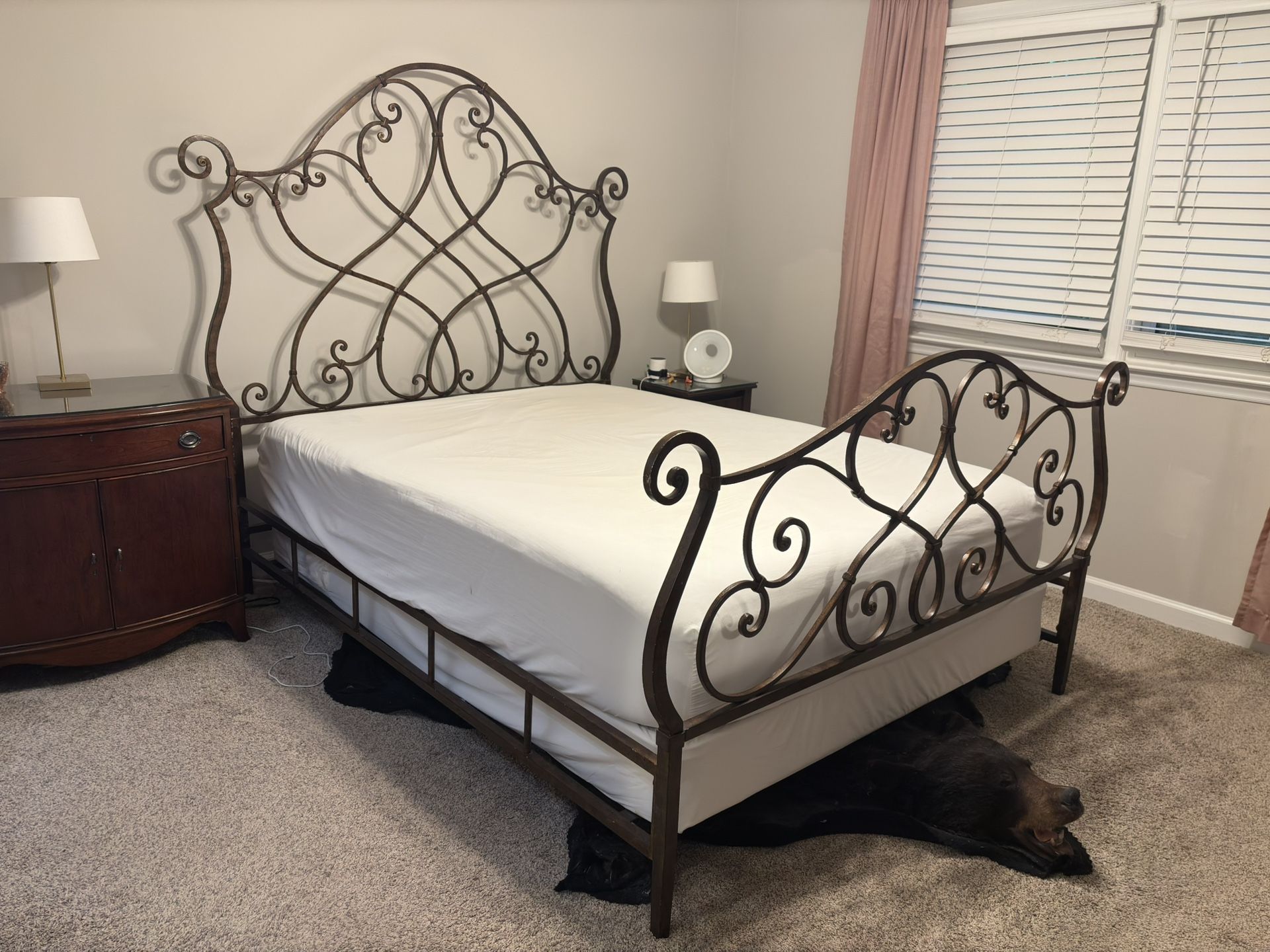 Elegant Wrought Iron Queen Bed Frame - Vintage Charm, Casper Memory Foam Mattress Also Available