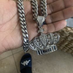 Stainless steel cuban link set with charm 