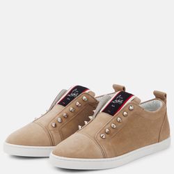 Christian Louboutin Lou Spikes Flat Suede Size 43 (U.S. 10) Beige