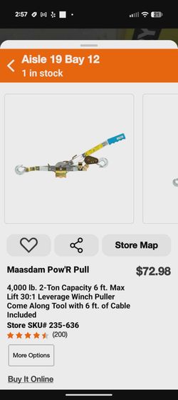 Maasdam Pow'R Pull 4,000 lb. 2-Ton Capacity Come Along Tool with 6 ft. Cable