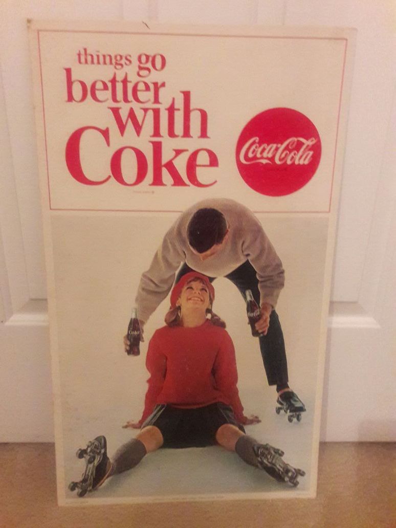 Vintage Coke cardboard sign 1964 27×16 extra fine condition not many left in this condition