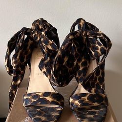 Leopard pink silk Tie Up Heels 