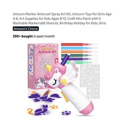 Brand new Unicorn Marker Airbrush Spray Art Kit, Unicorn Toys for Girls Age 4-6, Art Supplies for Kids Ages 8-12, Craft Kits Paint with 5 Washable Mar