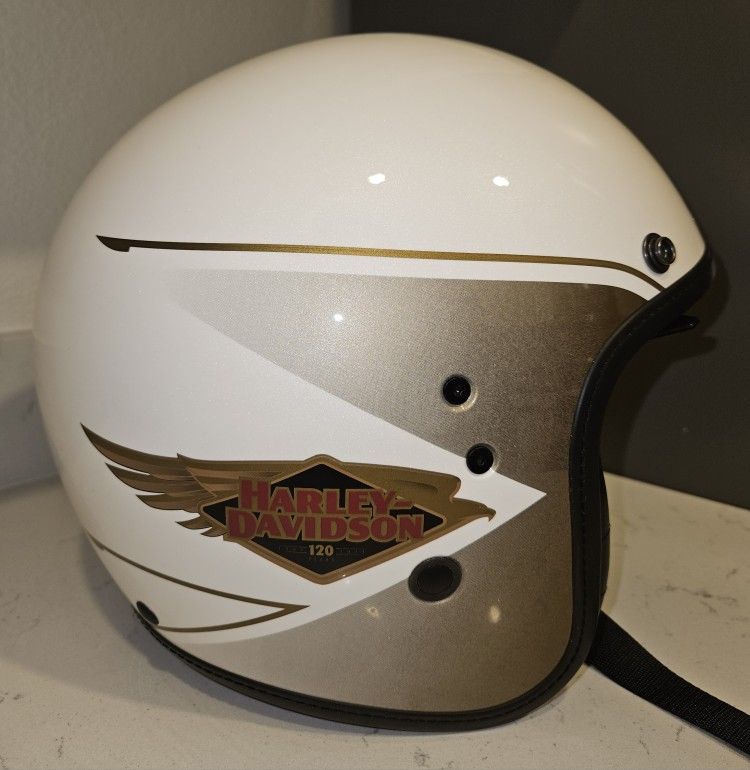 Rare Harley Davison HD-X14 Helmet X-Large 120 Year Used White Gold