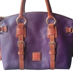 Dooney & Bourke Purple Leather Pebble Grain Bristol Satchel Handbag