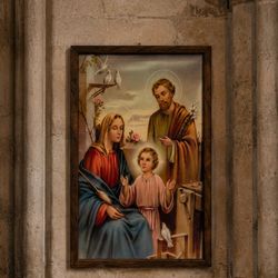 HUGE Jesus Christ Family Portrait Mary Joseph Original Vintage Fine Art Print on Board Antique Collectible Baby Savior Religion Christianity HILLCREST