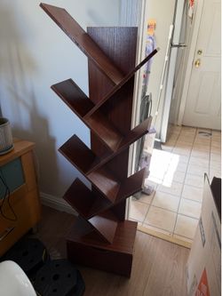 Wooden slanted bookshelf