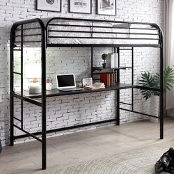 Brand New Black Metal Twin Loft Bed With Mattress Desk Below 