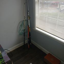 3 Fishing Rods and Net