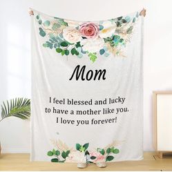Gifts for Mom, Gifts for Mom, Blanket to My Mom Gift from Daughter Son, Gifts for Her, I Love You Mom Blanket, Throw Blanket 60" × 50" (White)
