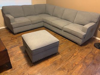 Gray Fabric Sectional Sofa with Ottoman