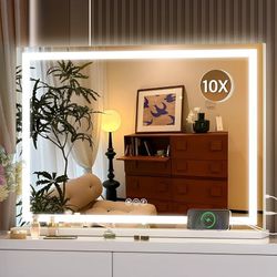 Hasipu Vanity Mirror with Lights, 28" x 20" LED Makeup Mirror, Lighted Makeup Mirror with Dimmable 3 Modes, Touch Screen Control Vanity Mirror Square 