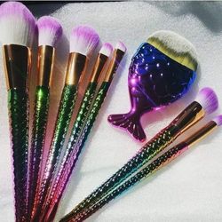 10pcs Makeup Brushes Set Face Make Up Mermaid 