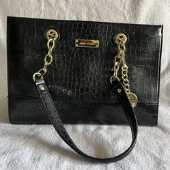 NWOT Anne Klein Black W/Gold Hardware Faux Crocodile Purse Bag