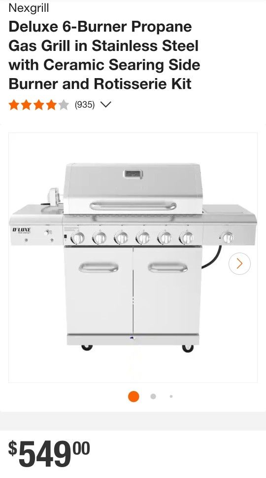 Deluxe 6-Burner Propane Gas Grill in Stainless Steel with Ceramic Searing Side Burner and Rotisserie