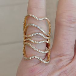 QVC New- Designer ITALY  - STERLING SILVER GOLD VERMEIL CZ  FREEFORM RING- SZ6