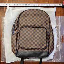 Brown Checkered Faux Leather Backpack 