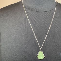 Silver Stainless Steel Chain With Green Buddha Charm