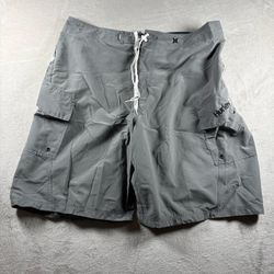 Y2K Hurley Board Shorts Swim Trunks Men’s 38 Gray Baggy Surf Skate Beach #10A