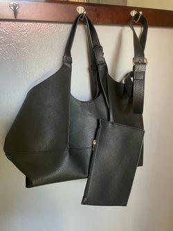 New Black Faux Leather Hobo Tote Bag with Detachable Clutch